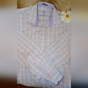 Bugatchi Pastel Plaid classic Fit Cotton Button Down Shirt Men Sz L